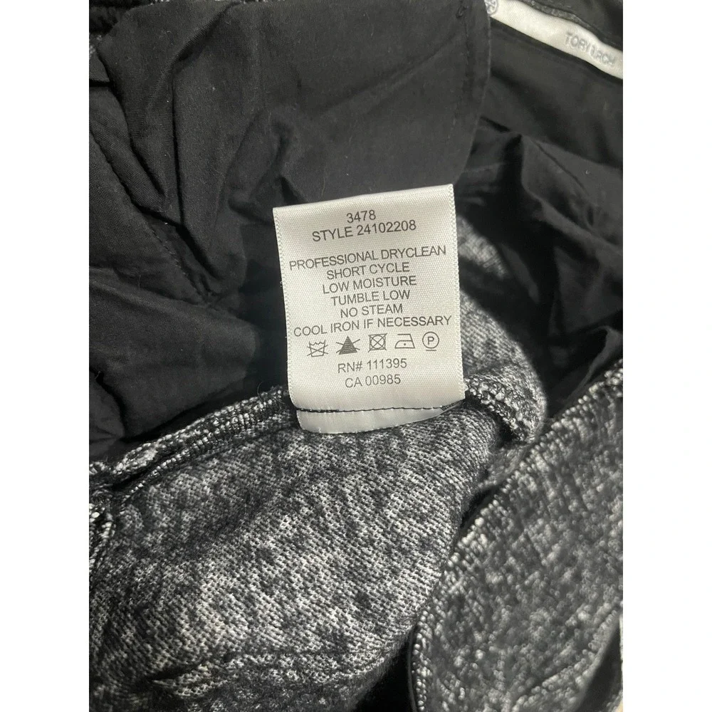 Tory Burch Wool Blend Tweed Slim Straight Leg Pants Black White‎ Size M